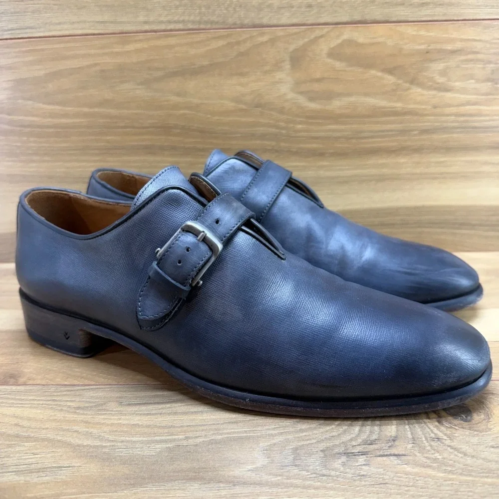 John Varvatos Monk Strap Dress Shoes Mens 10 Gray Blue Leather Italy